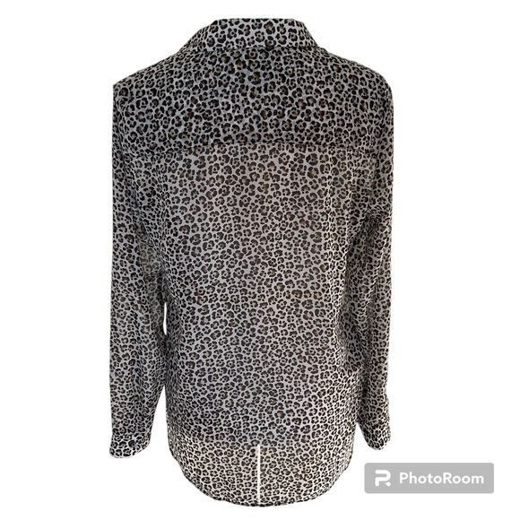 Mango sheer leopard print long sleeve button down blouse M - Picture 2 of 9